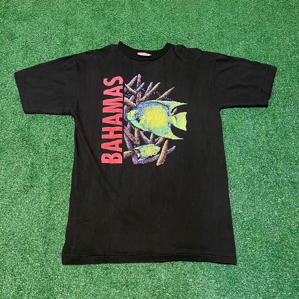 Vintage Single Stitch Tropical Fish Bahamas Graphic T Shirt Size Large